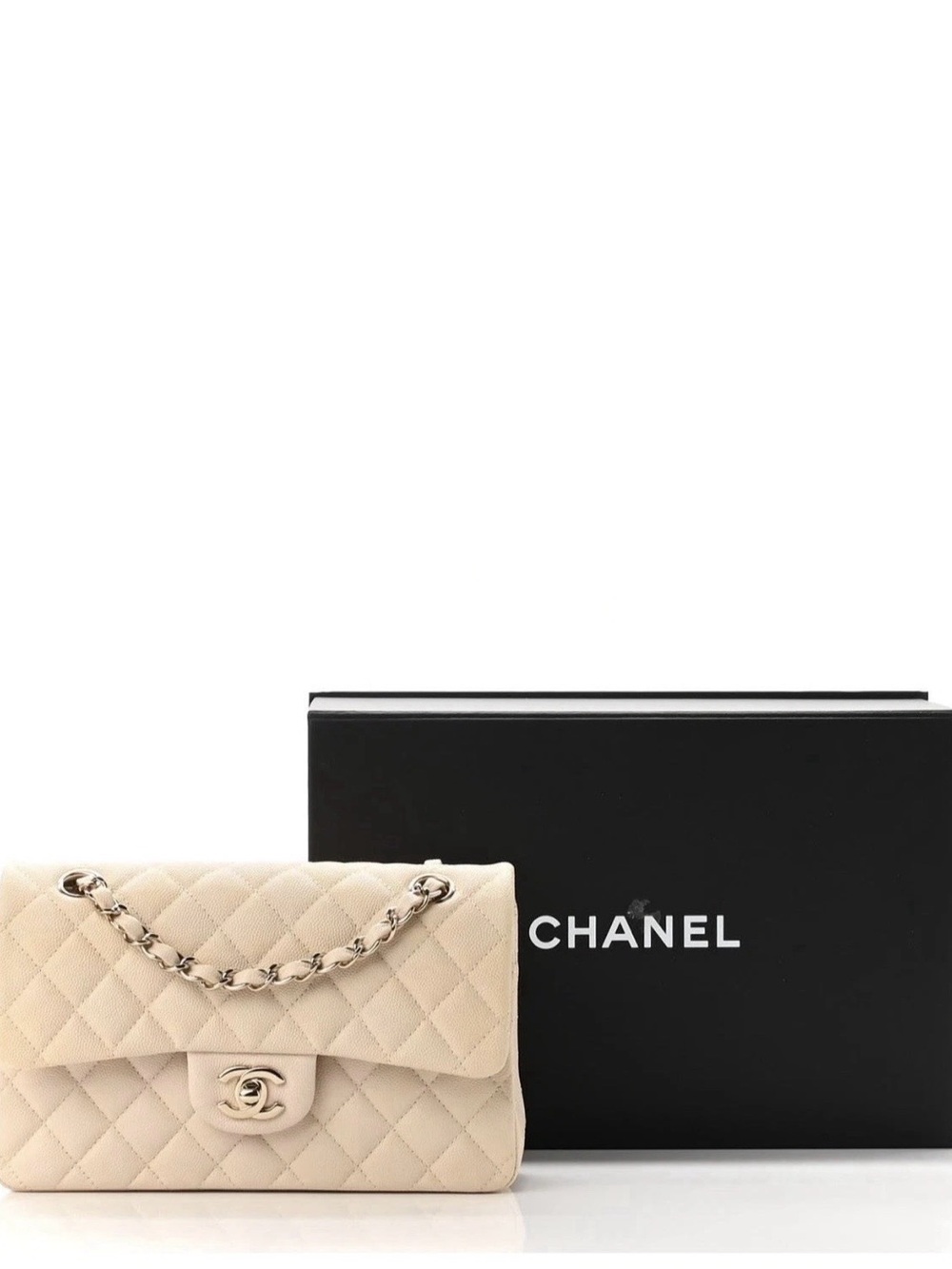 CHANEL Caviar Classic Flap in cream color